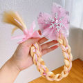 Disney Kawaii Frozen Children's Hair Clip Ponytail Cute Bow Braid Hair Elsa Princess Headdress Wig Braid Headband Holiday Gift. 