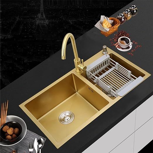 SA HANDMADE KITCHEN SINK DOUBLE BOWL 82 X 45 GOLDEN