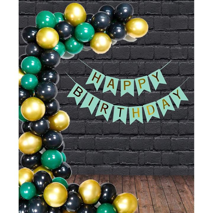 Happy Birthday Green & Black Theme Set ( Including 1 pc Green Birthday Banner- 30 Balloons  Green -Black & Gold ) Birthday Items Birthday& Party Decorations Birthday Celebrations -Birthday Decor Birthday Accessories Green Birthday Themes