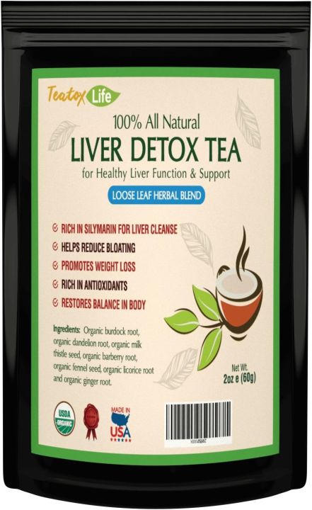 Teatox Life: Liver Detox tea with dandelion root, milk thistle, licorice for organic herbal cleanse formula as liver detoxifier, flush and health 60gm