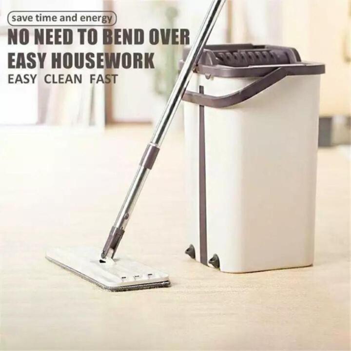Flat Mop Bucket System Separates Dirty and Clean Water with Washable & Reusable Microfiber Pads for Home Kitchen Floor