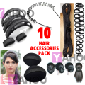 HAIR Style PACK Of 10 Items 1 Jora Braider 2 Back PuffS 5 Comb Puff 1 Bun Jora Maker 1 Metal hair Band Original. 