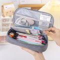 Nexvix Korean version simple hand-carried double-layer pencil case, oxford cloth solid color student stationery box, multi-function pencil case logo. 