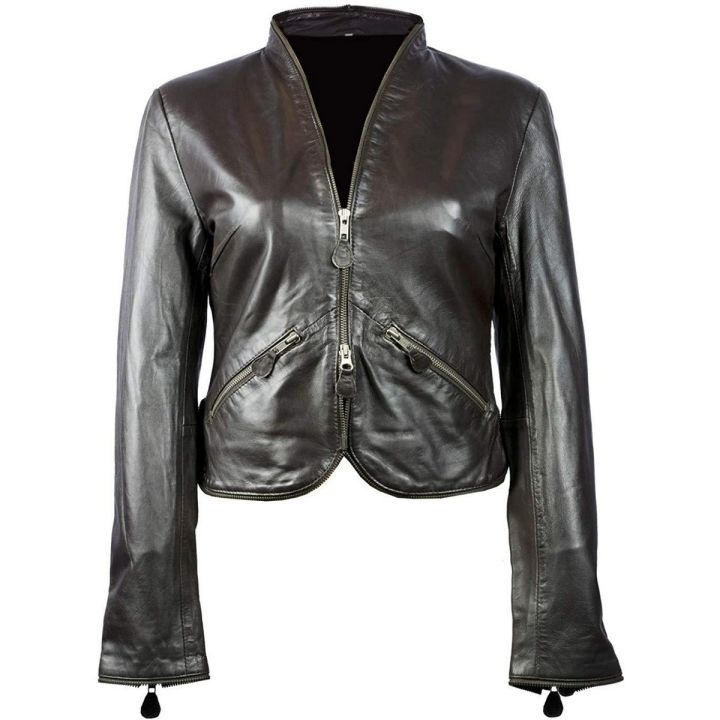 Sleek Zip-Trim Dark Brown Womens Faux Leather Jacket - LJ35