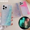 Luminous Liquid Sand Glitter Phone Case, Glow Dark Liquid, Luxury Quicksand Cover, iPhone 14 Pro Max, 11, 13, 12 Mini, 7, 8 Plus, XR, X, XS, SE. 