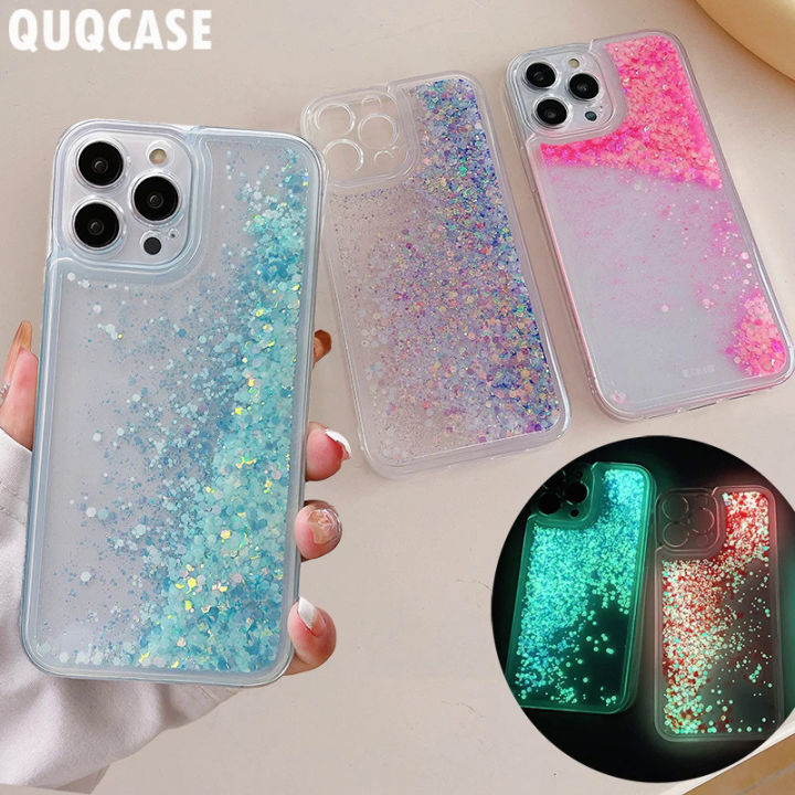 Luminous Liquid Sand Glitter Phone Case, Glow Dark Liquid, Luxury Quicksand Cover, iPhone 14 Pro Max, 11, 13, 12 Mini, 7, 8 Plus, XR, X, XS, SE