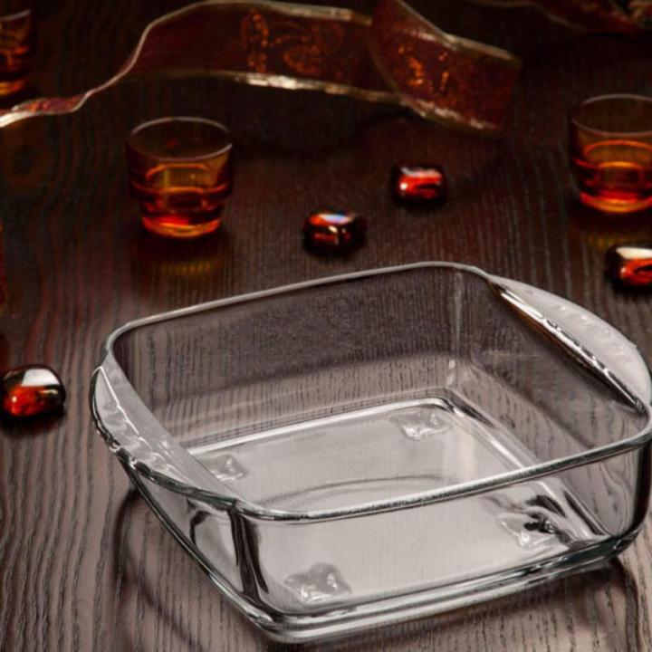 Senobar Medium Square Baking Dish Clear Glass Serving Bowl Soup Bowl Pizza Baking Dish 7.5 Inches