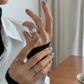 3Pcs/set Korean Adjustable Silver Ring Set Simple Hip-hop Punk Cool Ring Set Fashion Women Jewelry Accessories, Jewellery for Women, Rinngs for Girls,Rings for women,Party or Casual wear. 