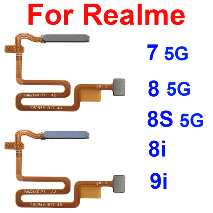 For Realme 7 5G 8 8S 5G 8i 9i Fingerprint Sensor Flex Cable Power Button Sensor Fingerprint Home Touch Sensor Flex Ribbon Parts