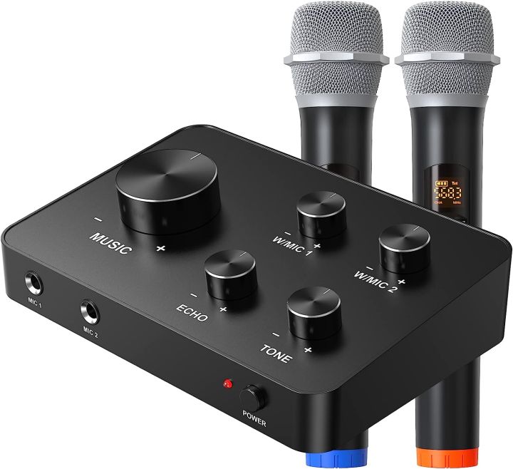Rybozen Wireless Microphone Karaoke Mixer System, Dual Handheld Wireless Microphone for Karaoke, Smart TV, PC, Speaker, Amplifier, Wedding - Support HDMI, AUX In/Out ---- (OpenBox Condition)