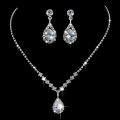 3Pcs Luxury Simple Rhinestone Necklace Drop Earrings For Women Girls Fashion Exquisite Jewelry Set Wedding Bride Accessories Qoddess. 