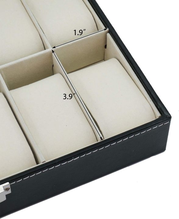 12%20Slot%20Leather%20Watch%20Box%20Display%20Case%20Organizer%20with%20Framed%20Glass%20Lid%20Elegant%20Contrast%20and%20Removable%20Pillow%20for%20Men%20and%20Women%20Watch%20and%20Jewelry%20Large%20Holder%20Boxes%20-%20Image%203