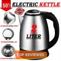 Electric Kettle Water Boiler Stainless Steel body Portable Kitchen Appliances automatic Tea coffee warmer instant heating pot 1500W 02 Liters. 
