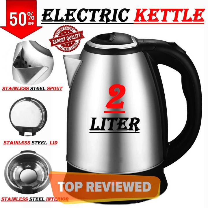 Electric Kettle Water Boiler Stainless Steel body Portable Kitchen Appliances automatic Tea coffee warmer instant heating pot 1500W 02 Liters