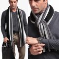 New Outdoor Winter Warm Scarf For Men Classic Cashmere Scarves Soft Kinted Scarf Fashion Striped Long Tassel Neckwarmer 2022. 
