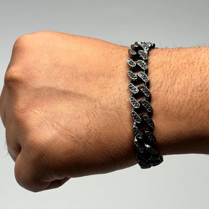 10MM Cuban Iced Out Bracelet (Black) For Boys, Men, Gift for Friends BFF