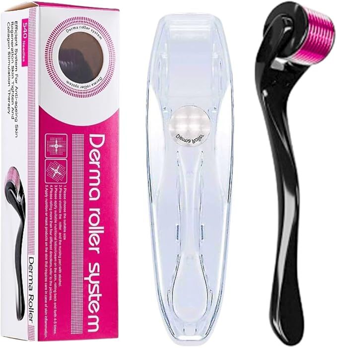 Derma Roller 0.1mm with hard acrylic box 540 Micro Needle for Hair Growth and Facial Skin Therapy| Skin Care Beauty Tool for Anti-Aging Skin Repair, Anti Wrinkles Stretch, and Acne Scars Removal for Men and Women, Derma Roller for Hair Growth - Derma Roll