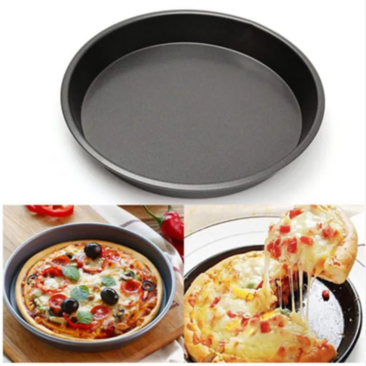 Pizza Tray Non-Stick Bake Ware Round Shape Plate Carbon Steel Pizza Pan Baking Mold Cake Used in Microwave Oven OTG Baking Tools Black