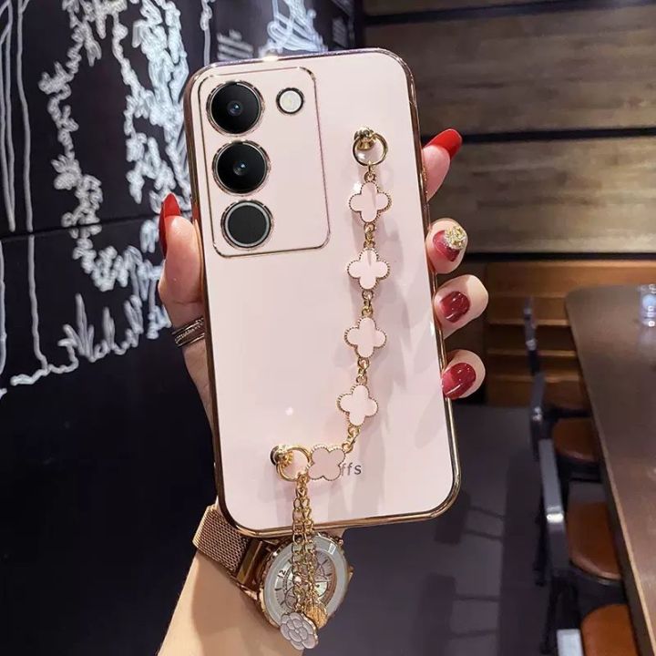 For Vivo V29 V29e 5G Back Cover with Lucky Clover Bracelet Luxury