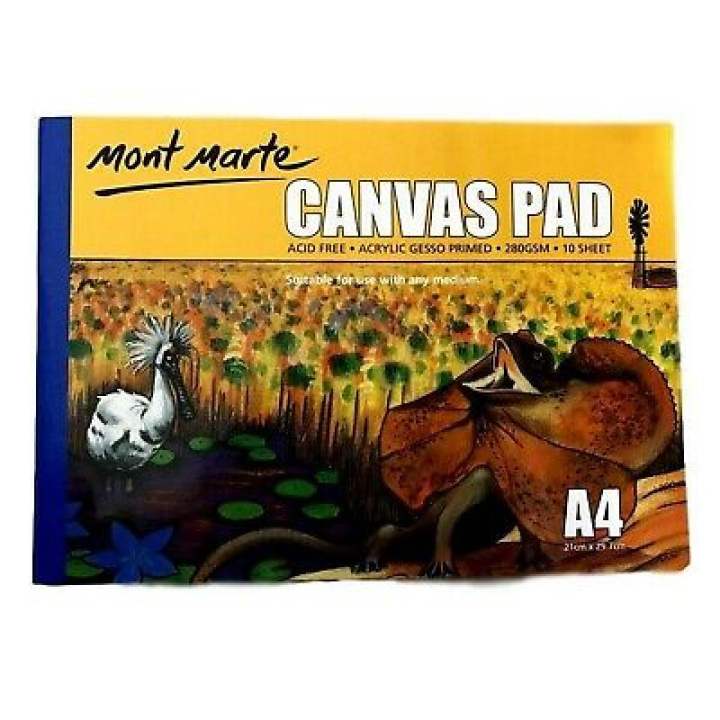 Mont Marte A4 Canvas Pad, 10 Sheet. Suitable for Use with Any Medium. Acrylic Gesso Primed and Ready to Use. Acid Free Canvas Sheets to Help Preserve Artworks. - (A-S)