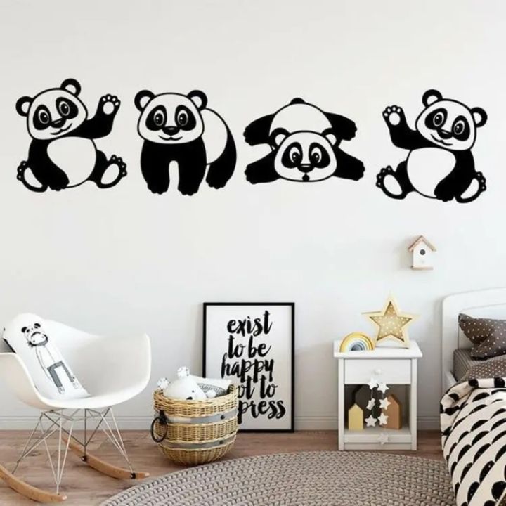 Art Center Sticker Wall Art 4Pieces Sticker Panda Room Decoration Pair of Panda Wall Art Beautiful Wall Decor for Bedroom for Home and Shop