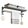 Bathroom rack without punching wall-mounted foldable bath towel rackgray space aluminum storage bathroom towel rack. 