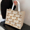 Portable Shopping Bag Fashionable Canvas Handbags Large-capacity Handbag Stylish Tote Bags Cotton Linen Tote Bag Shopping Bag Bear Pattern Tote. 