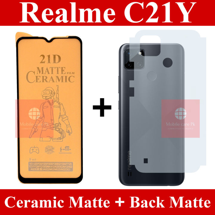 Realme C21Y Matte Glass Fiber Glass Protector + Back Protector Carbon Fiber Matte Soft Skin Sheet For Realme C21Y - Ebay