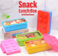 Lego Blocks Snack Lunch Box with Stainless Steel Inner - Food Grade, Rust-Free Container with Dual Lock Sealed Lid for School, Office, College, and Travel. 