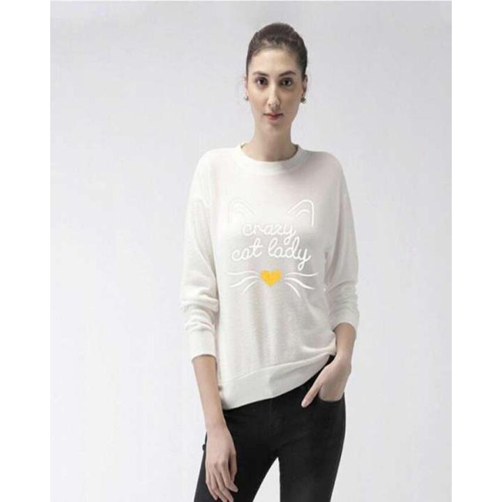 HOME SHOPPING 3 GARMENTS White Crazy Cat Lady Printed Sweat shirt For Women
