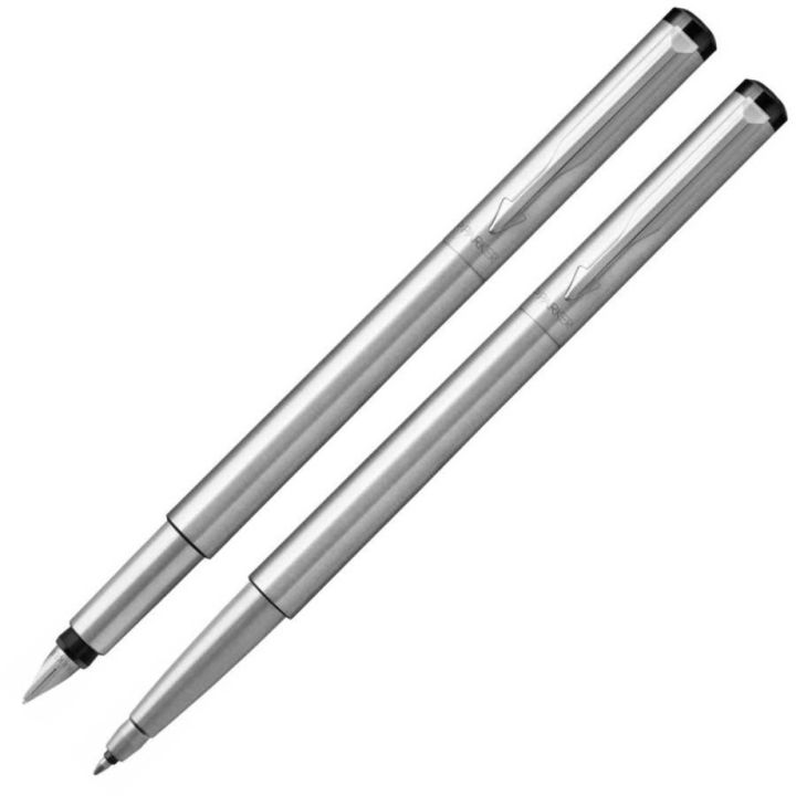 Parker Vector Silver Metallic Fountain Pen and Rollerball Pen Set