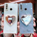 For Huawei P30 Lite Cover with Makeup Mirror Shiny Plating Square Bumper Girls Phone Case Soft TPU Silicone Shockproof Protective Back Cover. 
