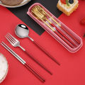 4pcs Portable Stainless Steel Cutlery Set Travel Dinnerware Set Spoon Fork Chopsticks Kitchen Accessory with Case Cutlery Camping Dinner Sets. 