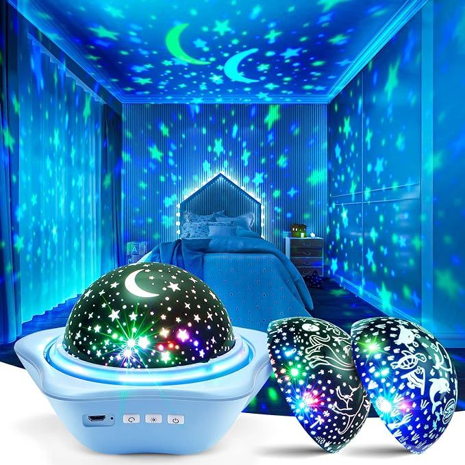 Baby Night Star Projection Light - 96 Lighting Modes Star Lights for Bedroom, 360° Rotating + 2 Films + Rechargeable.