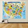United States Map Tapestry Cartoon America USA State Distribution Colorful Educational Tapestry Wall Hanging for Kids Bedroom. 