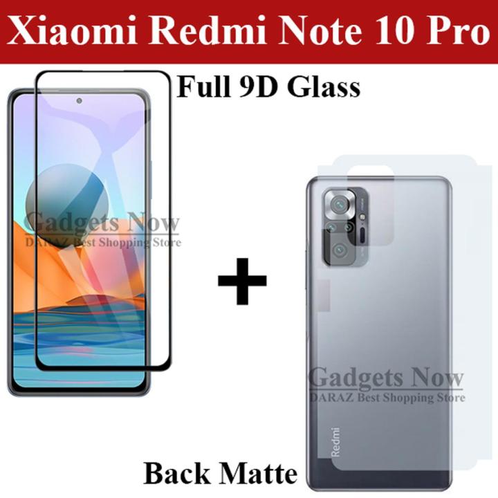 Xiaomi Redmi Note 10 Pro Full Black 9D|5D|6D|10D|11D|21D Tempered Glass Screen Protector Full Glue Edge To Edge + Back Matte Protector Soft Skin Sheet Soft Film Protection For Xiaomi Redmi Note 10 Pro