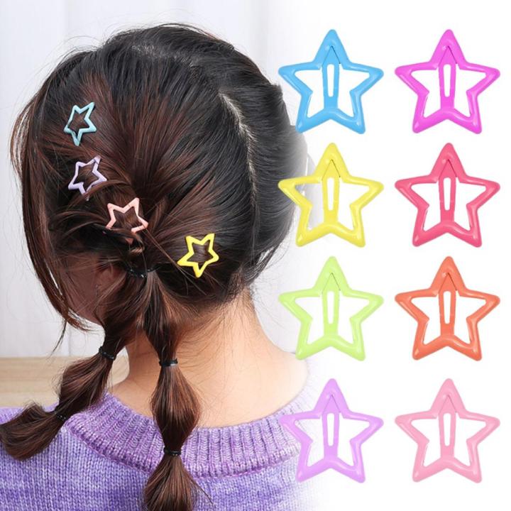 Children Star Shape Metal Snap Hair Clips Barrettes Girls Cute Hair Bobby Pins Hair Accessories Kids Candy Color Hairpins