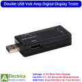Double USB Volt Amp Meter Detector Tester 3–9V 0.1–3A Portable USB Charger Tester with Digital Display by Electrica. 