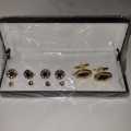Complete Set Metal Cufflinks and Plastic Buttons for Men |  Men’s Cufflink & Buttons With Box Silver and Gold. 