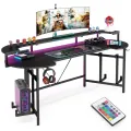 Curved Shaped Gaming Computer Desk with Hoster Holder Headphone Hook for Home Office, Black (Customised). 