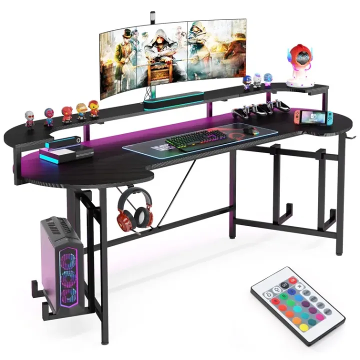 Curved%20Shaped%20Gaming%20Computer%20Desk%20with%20Hoster%20Holder%20Headphone%20Hook%20for%20Home%20Office,%20Black%20(Customised)%20-%20Image%204