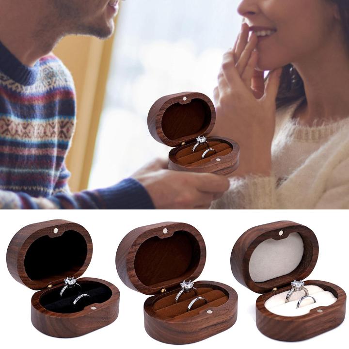 Walnut Wood Ring Box Handmade Wooden Rustic Ring Box Velvet Interior Proposal Engagement Ring Holder Velvet Ring Pad