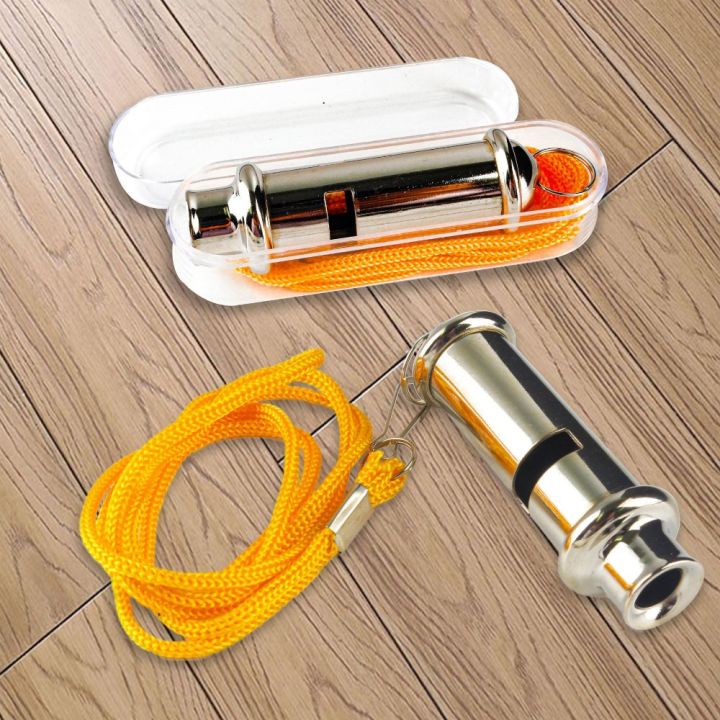 New With Neck Chain Metal Whistle Stainless Steel High Frequency Police Whistle Yellow Lanyard Outdoor Whistle