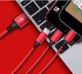 3 in 1 Multi Charging USB Type C Cable Lightning , Android / Iphone / Ipad - 1.2M -Red. 