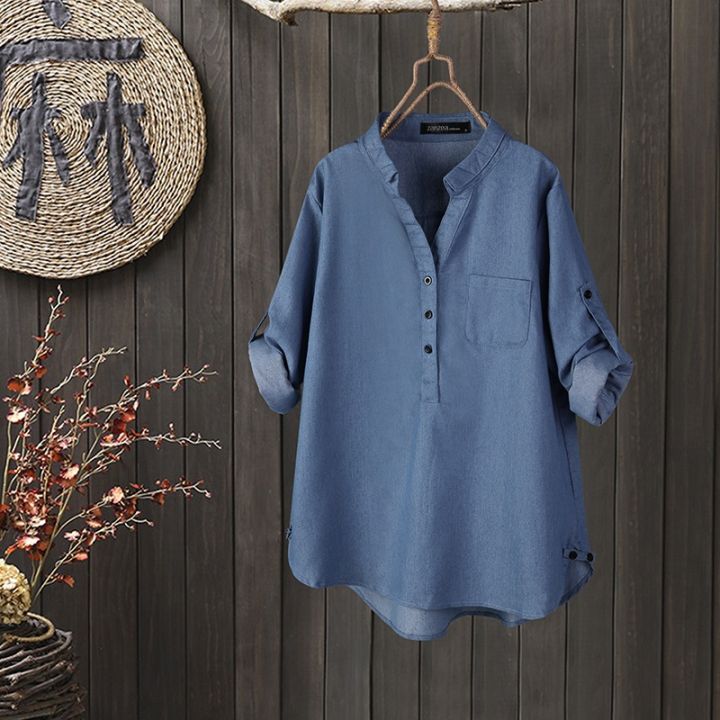 Mart Genie Denim Blue V-neck Shirt For Girls summer stuff