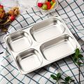 4 Compartments Stainless Steel Divided Dining Plate - Thickened Metal Tray for Camping, School, and Home Use - Durable and Easy to Clean, Rectangular Metal Dinner Plates for Adults Kids Food Portion Control Camping Lunch Snack. 