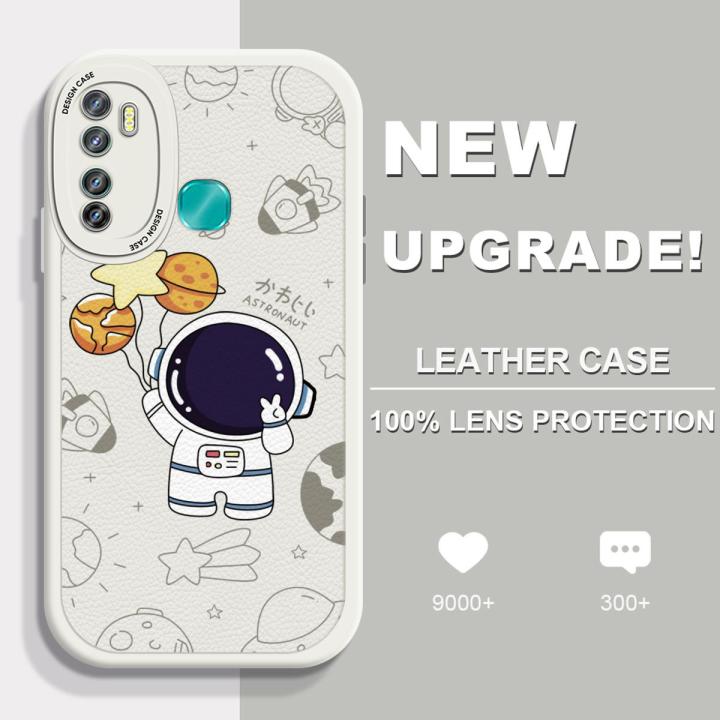 AMORVOR for Infinix Hot 9 Back Cover Cute Space Astronaut Print PU Leather Case Soft Silicone Edge Phone Cases
