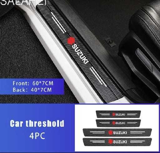 Suzuki Logo Side Door Edge Guard Door Sill Scuff Plate Protection Strips Carbon Fiber -4 Pieces-