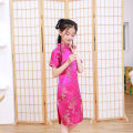 Kidlove Girls Short-sleeved Cheongsam Dress Comfortable Breathable Button Collar Low Split Design Chinese Traditional Costume For School Party. 