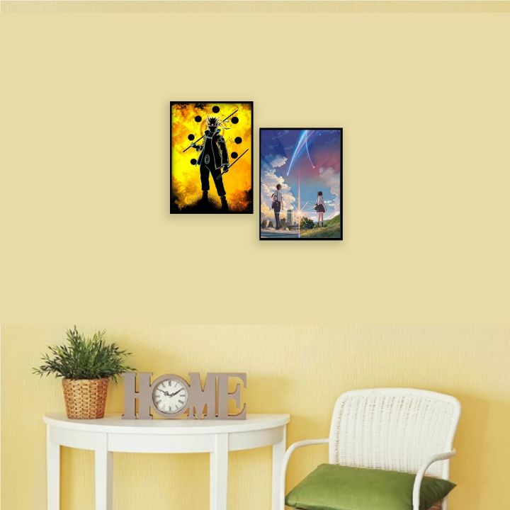 Anime Picture Frame Naruto For Manga Cartoon Fans Wall Art Digital Printed (Pack of 2)